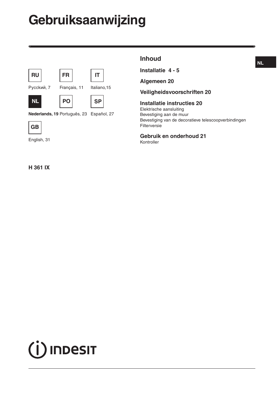 Gebruiksaanwijzing | Indesit H361IX User Manual | Page 17 / 31