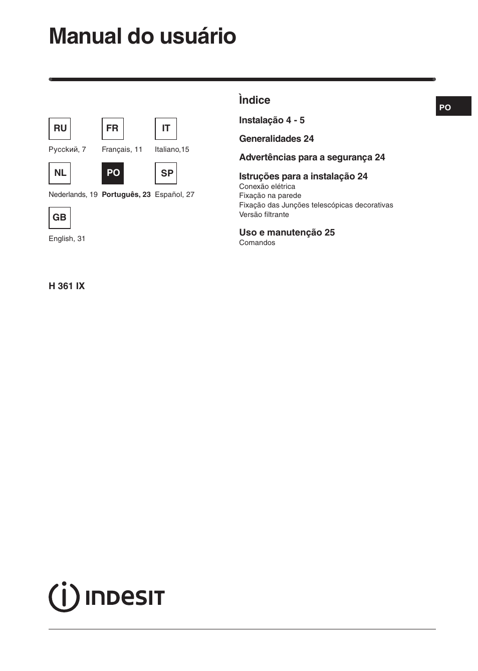 Manual do usuário | Indesit H361IX User Manual | Page 21 / 31