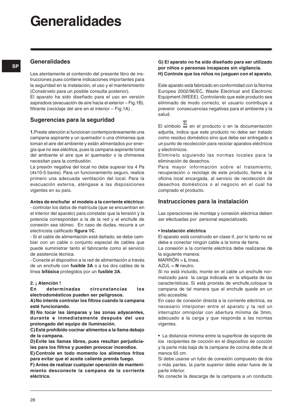 Generalidades | Indesit H361IX User Manual | Page 26 / 31