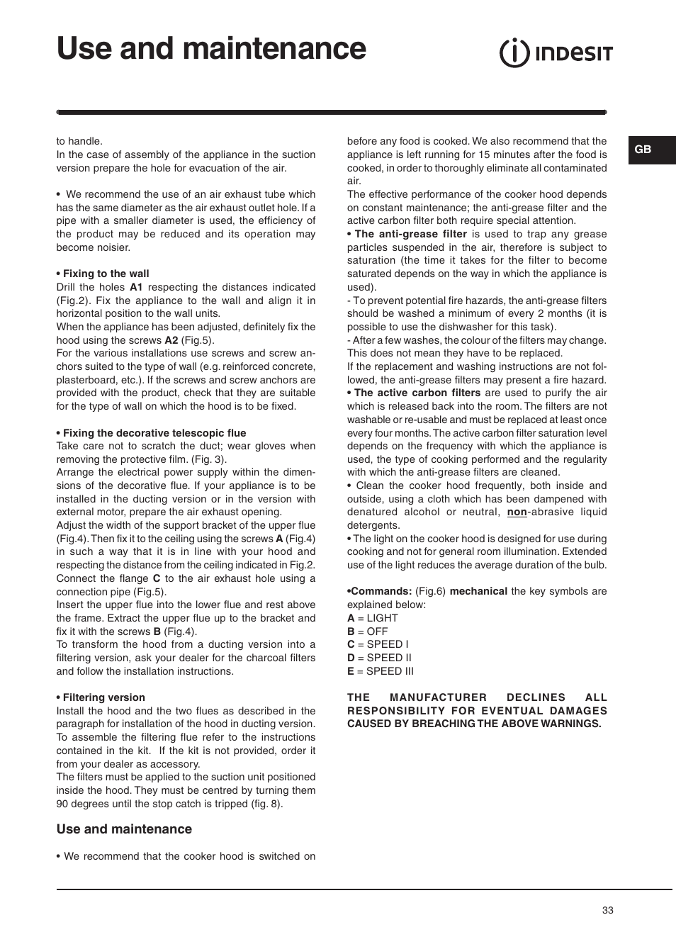 Use and maintenance | Indesit H361IX User Manual | Page 31 / 31