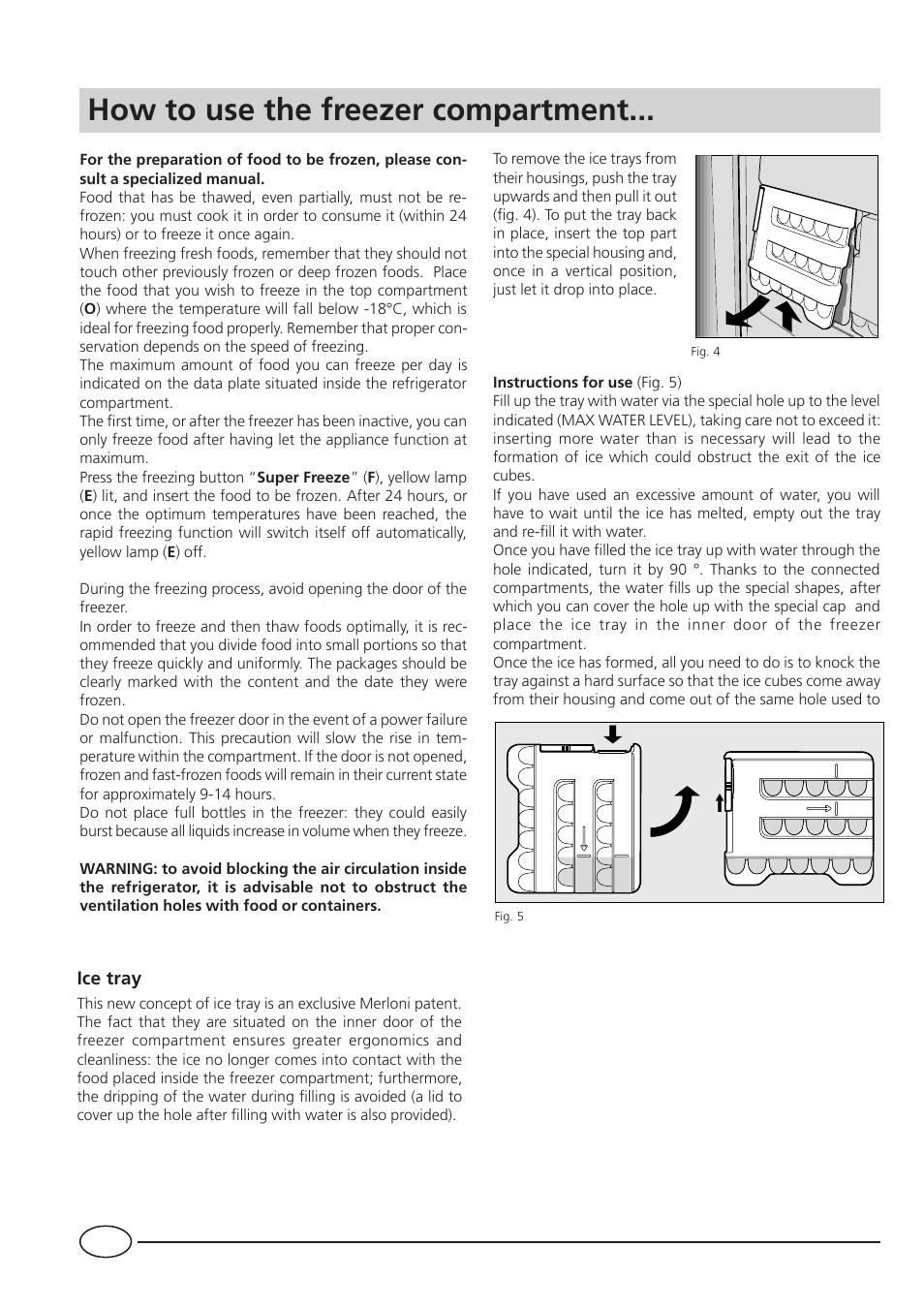 How to use the freezer compartment, Ice tray | Indesit BA35P User Manual | Page 8 / 16