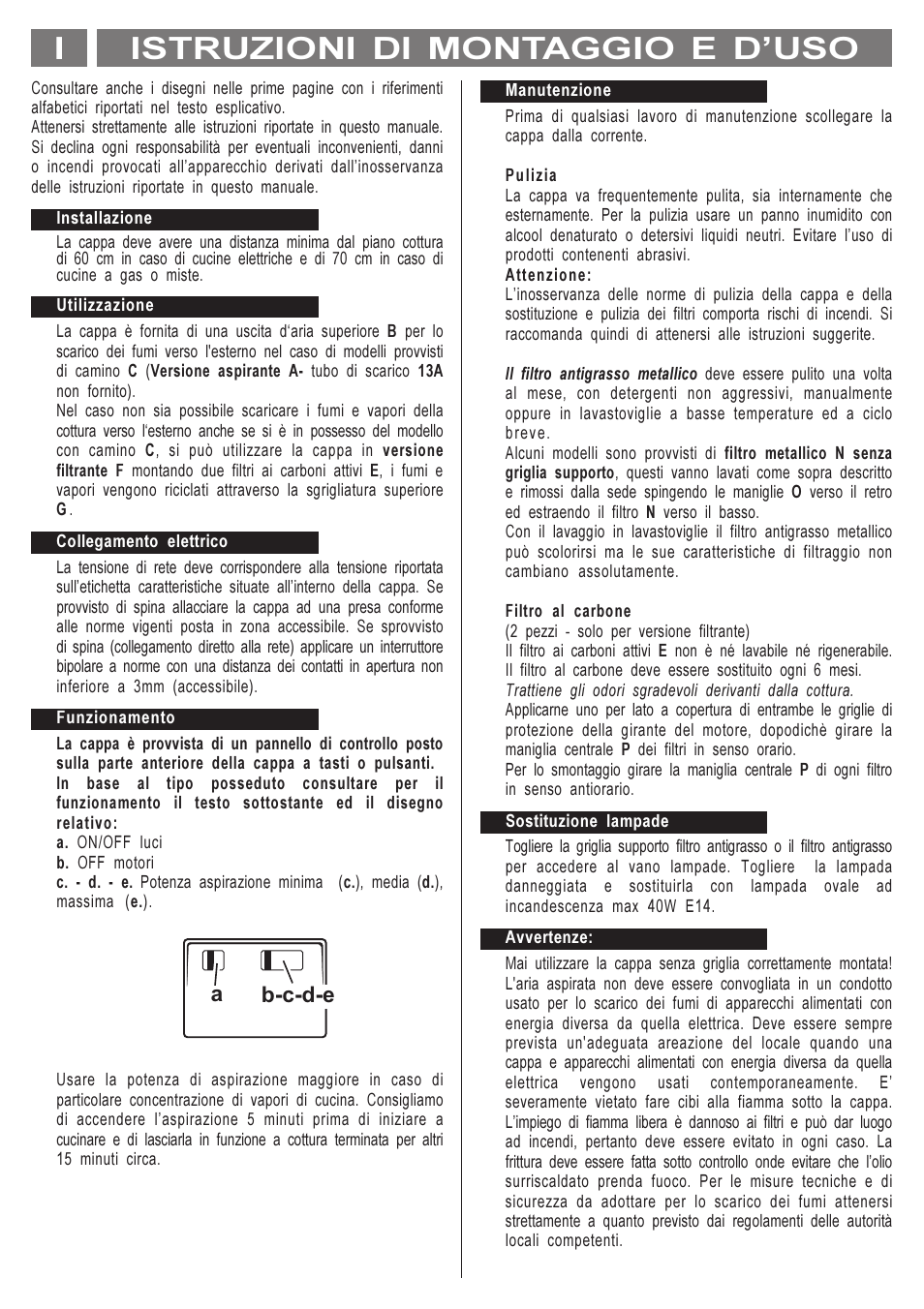 Istruzioni di montaggio e duso i, Ab-c-d-e | Indesit H571 IX User Manual | Page 3 / 12