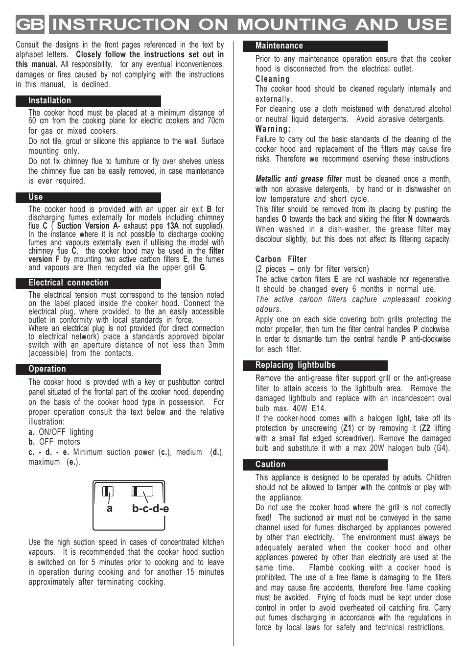 Instruction on mounting and use gb, Ab-c-d-e | Indesit H571 IX User Manual | Page 4 / 12