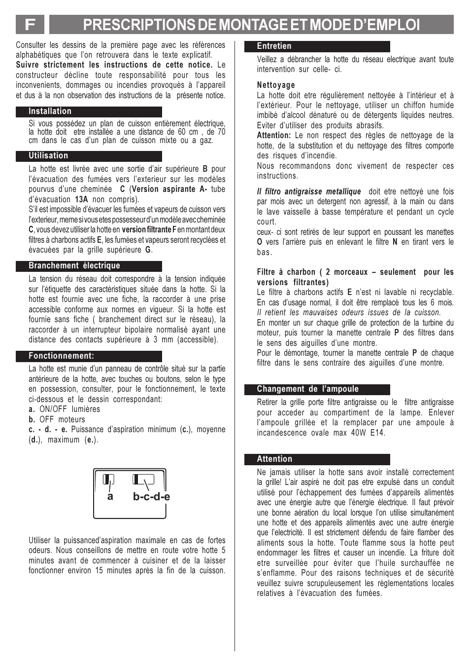 Prescriptions de montage et mode demploi f, Ab-c-d-e | Indesit H571 IX User Manual | Page 5 / 12