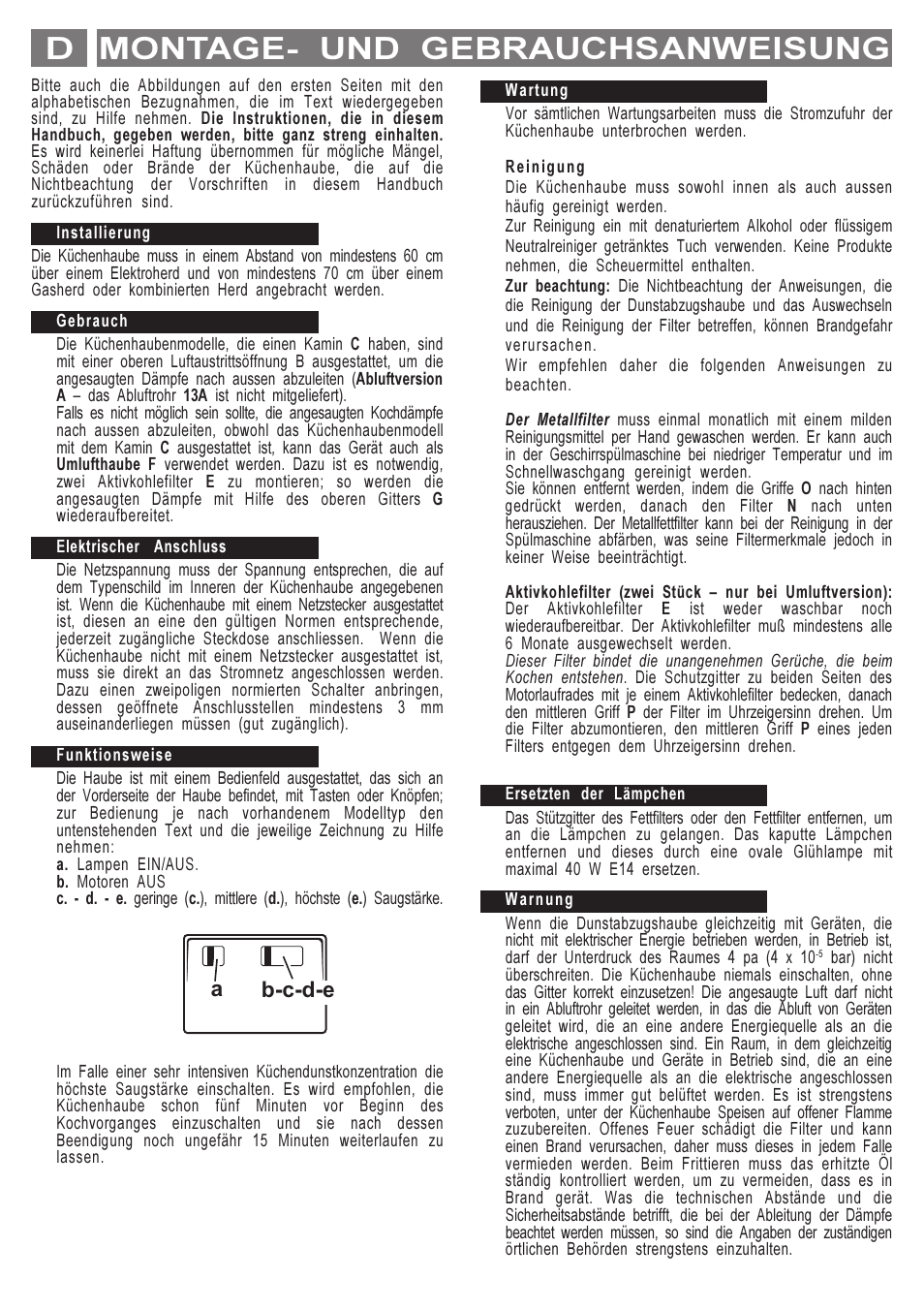 Montage- und gebrauchsanweisung d, Ab-c-d-e | Indesit H571 IX User Manual | Page 9 / 12