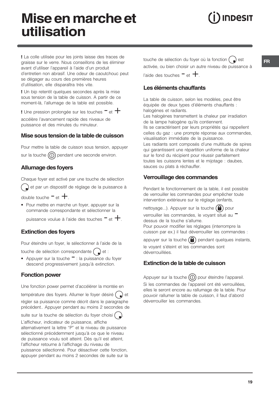 Mise en marche et utilisation | Indesit VRA640X – for models to 29 Nov 2009 User Manual | Page 19 / 60