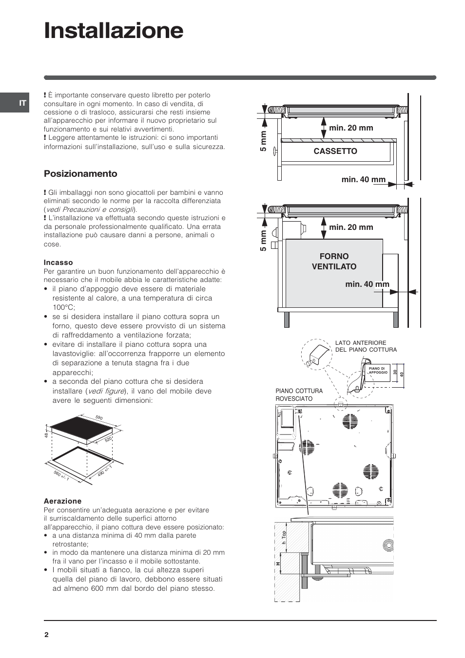 Installazione, Posizionamento | Indesit VRA640X – for models to 29 Nov 2009 User Manual | Page 2 / 60