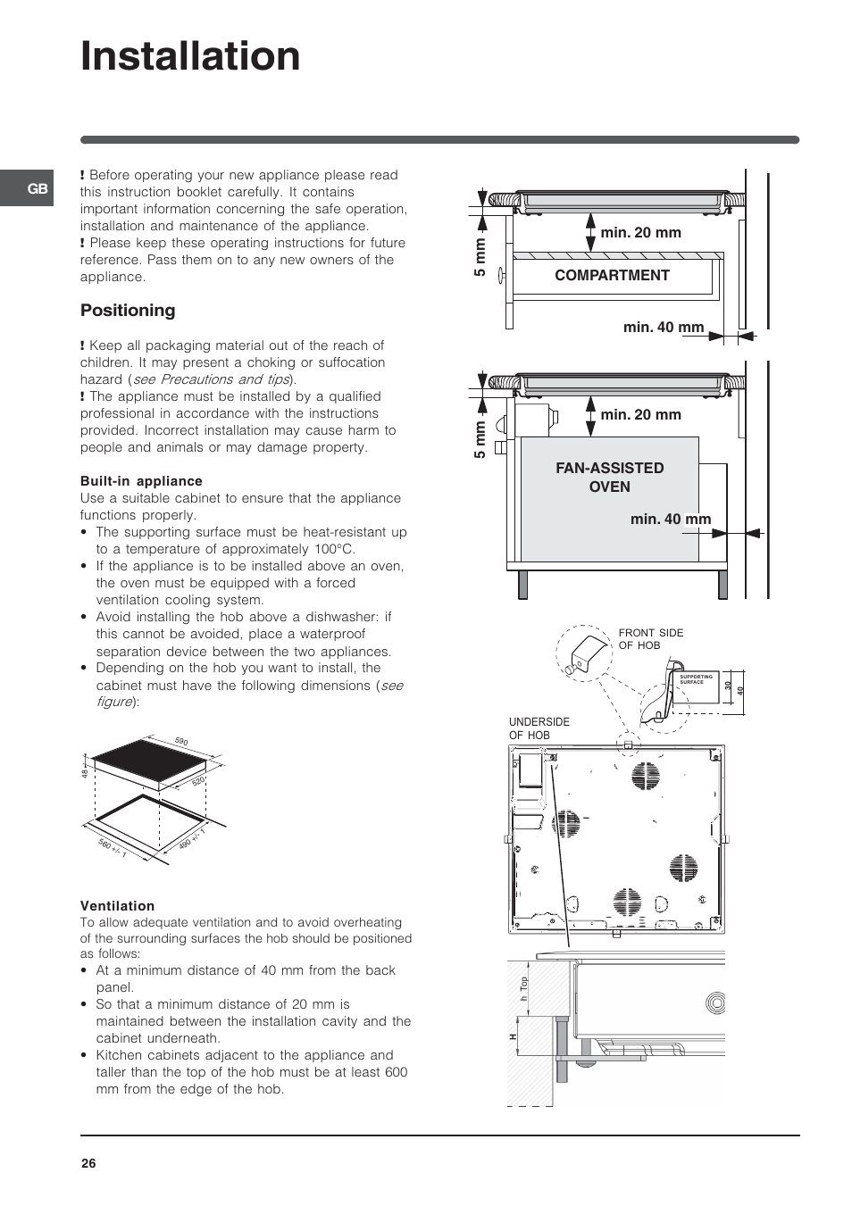 Installation, Positioning | Indesit VRA640X – for models to 29 Nov 2009 User Manual | Page 26 / 60