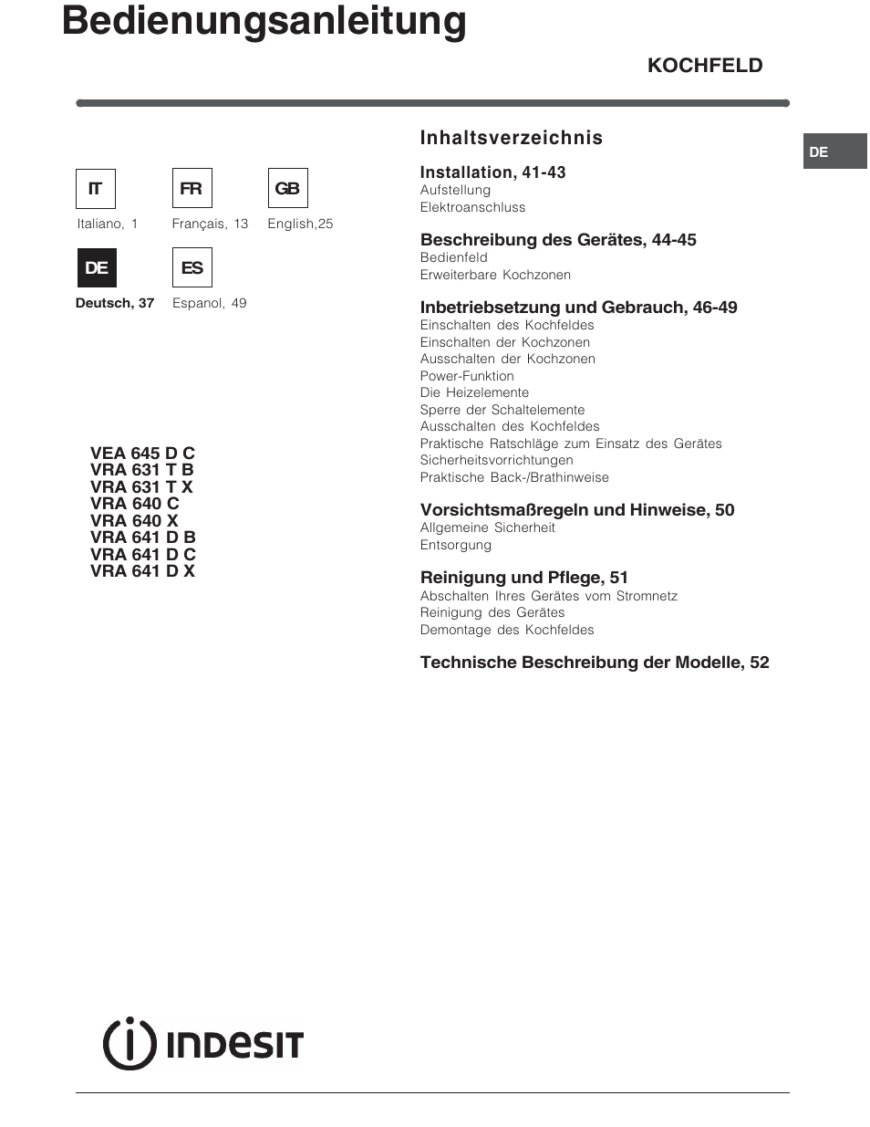 Indesit VRA640X – for models to 29 Nov 2009 User Manual | Page 37 / 60