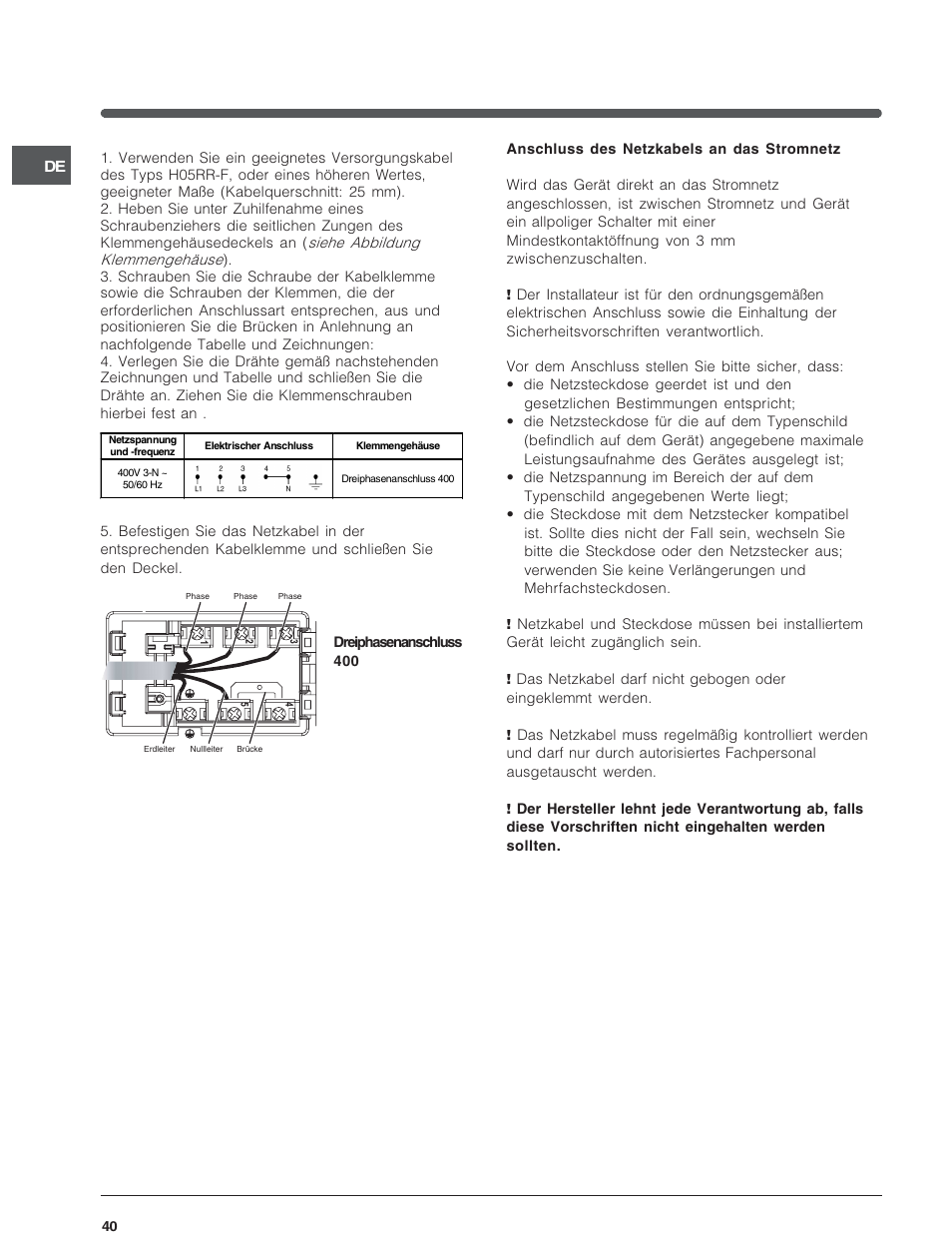 Indesit VRA640X – for models to 29 Nov 2009 User Manual | Page 40 / 60
