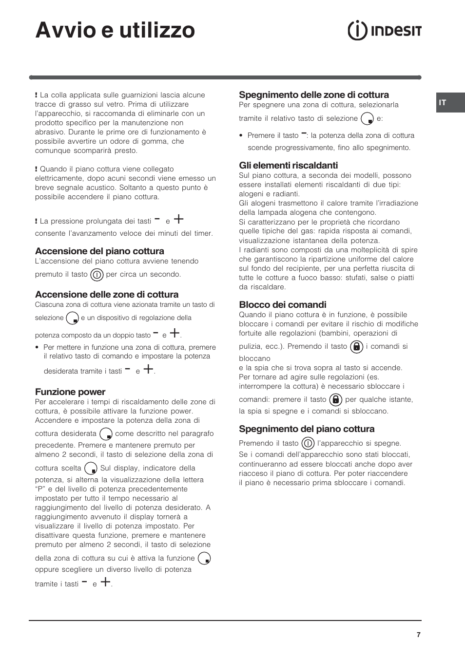 Avvio e utilizzo | Indesit VRA640X – for models to 29 Nov 2009 User Manual | Page 7 / 60