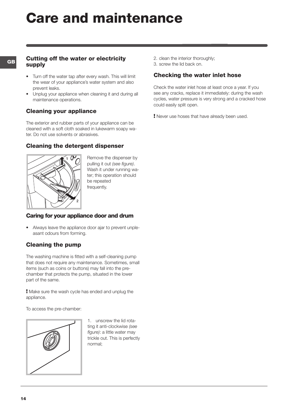 Care and maintenance | Indesit IWME147UKE – models produced up to Jan 2012 User Manual | Page 14 / 20