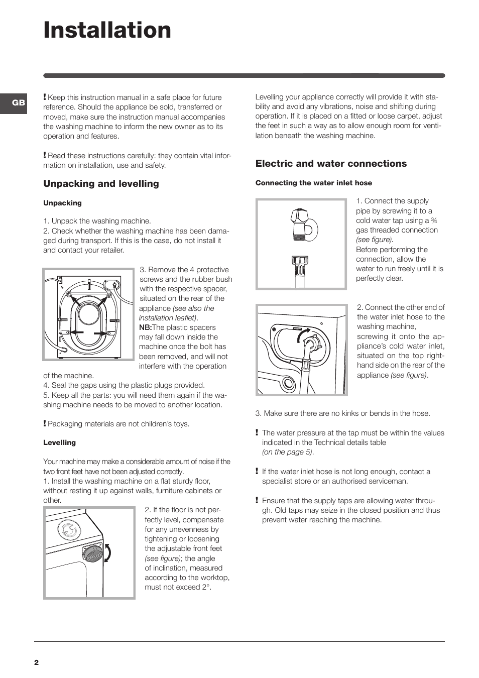 Installation | Indesit IWME147UKE – models produced up to Jan 2012 User Manual | Page 2 / 20