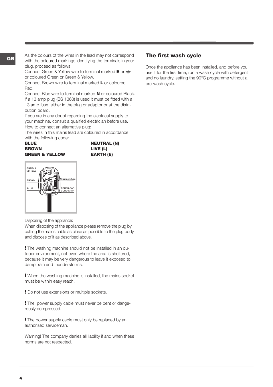 The first wash cycle | Indesit IWME147UKE – models produced up to Jan 2012 User Manual | Page 4 / 20
