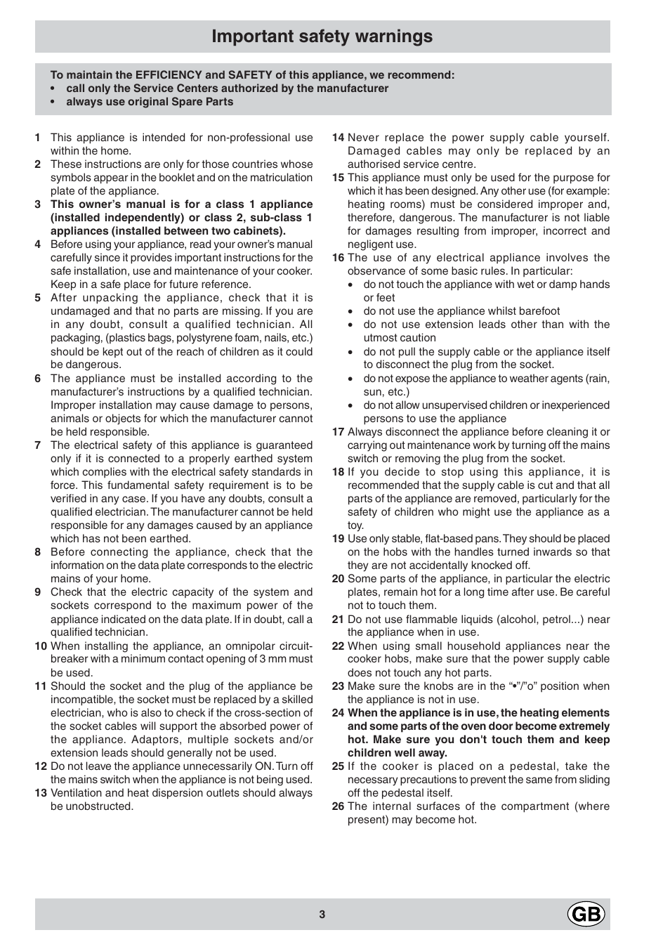 Important safety warnings | Indesit K6E32-G User Manual | Page 3 / 12