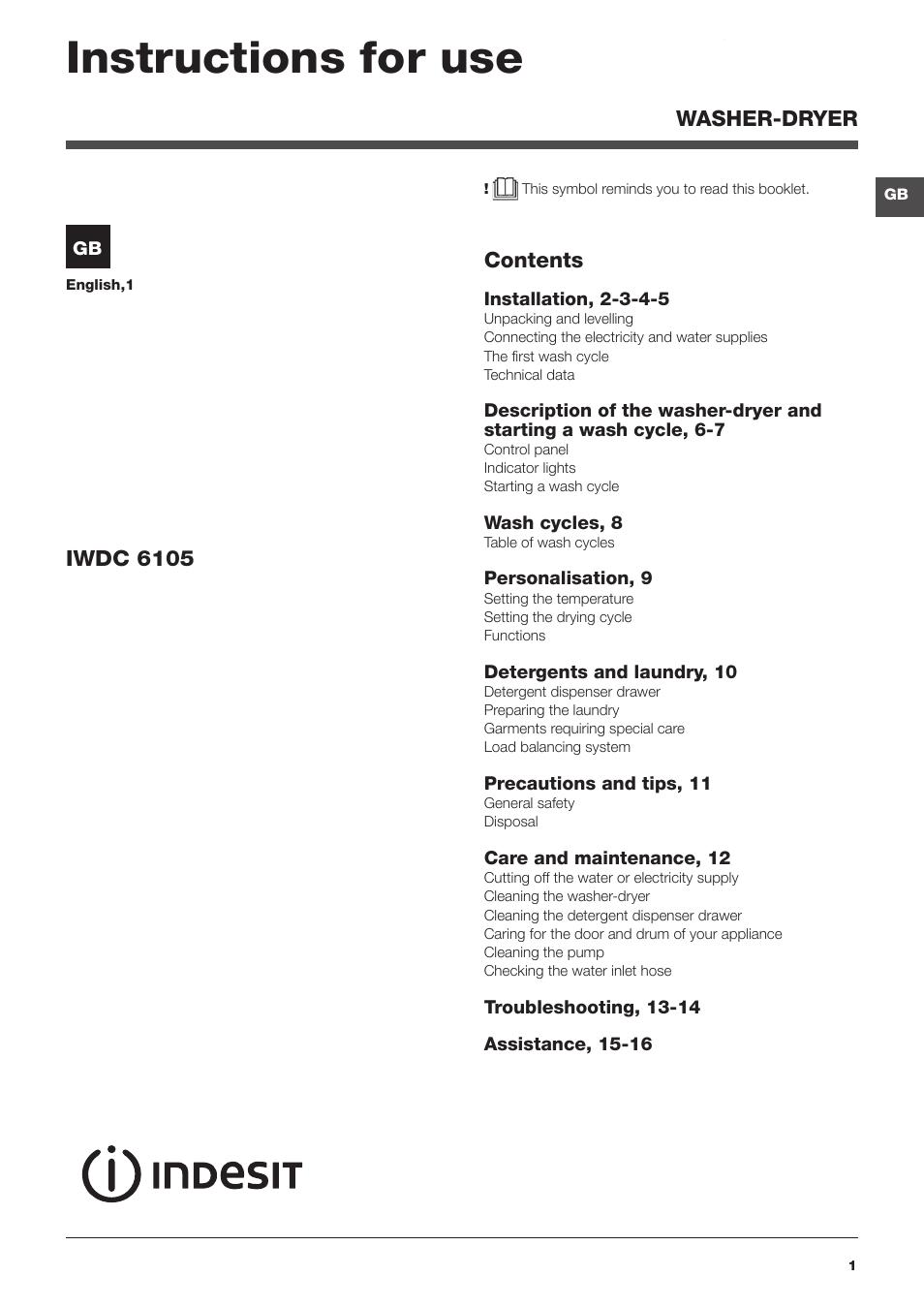 Indesit IWDC6105 User Manual | 16 pages