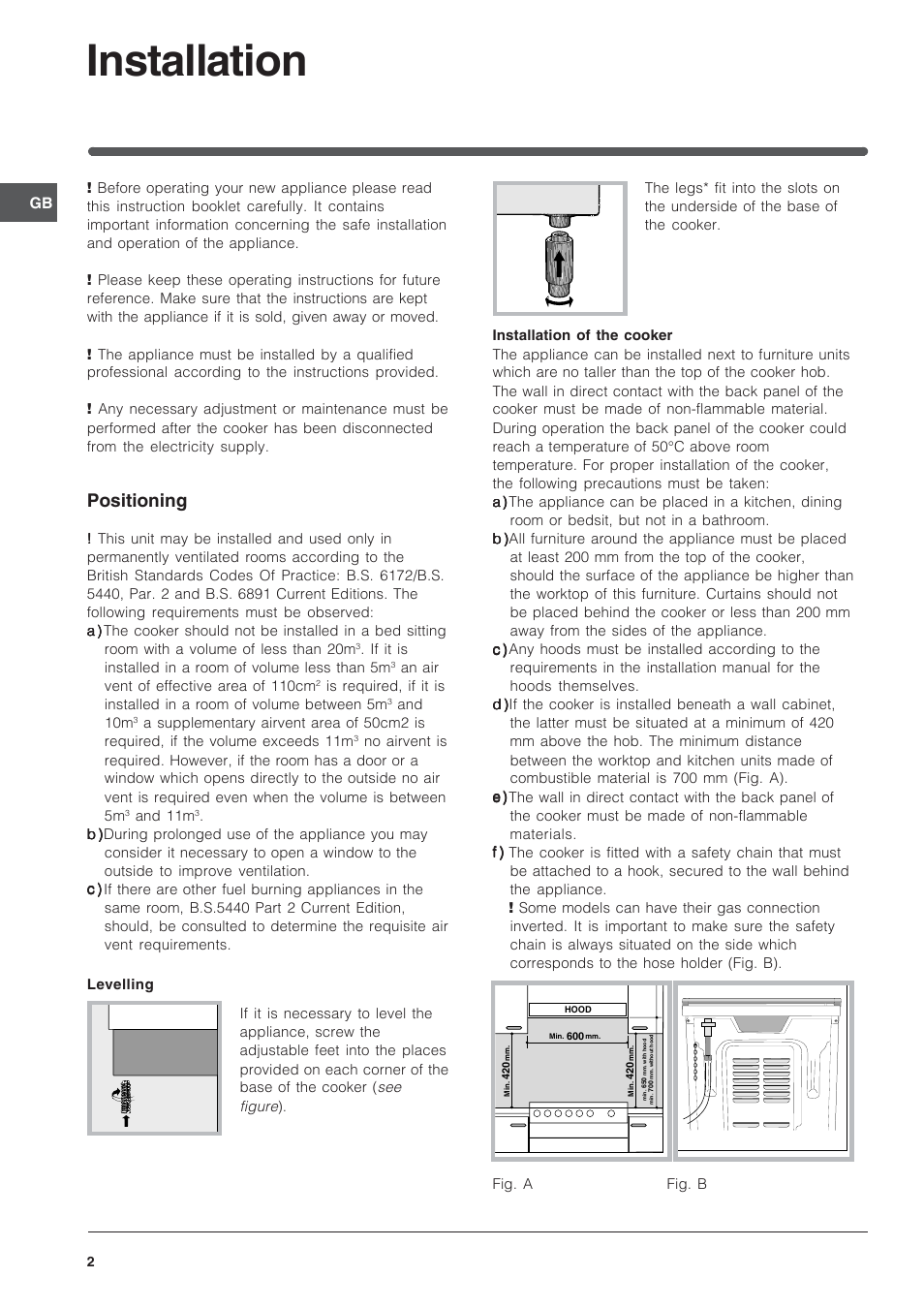 Installation, Positioning | Indesit IS60G1W User Manual | Page 2 / 12