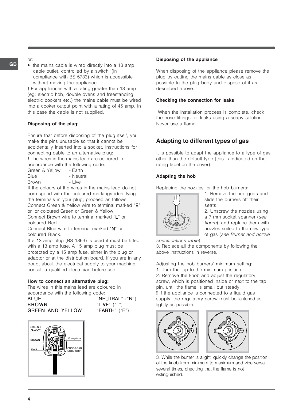 Adapting to different types of gas | Indesit IS60G1W User Manual | Page 4 / 12