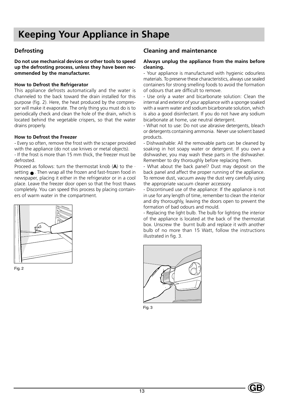 Keeping your appliance in shape | Indesit RG2190 User Manual | Page 15 / 72