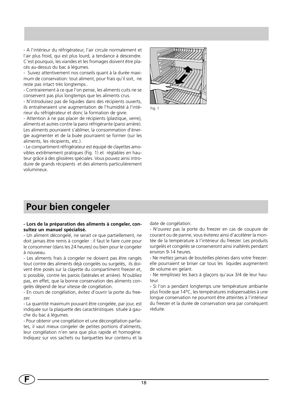 Pour bien congeler | Indesit RG2190 User Manual | Page 20 / 72