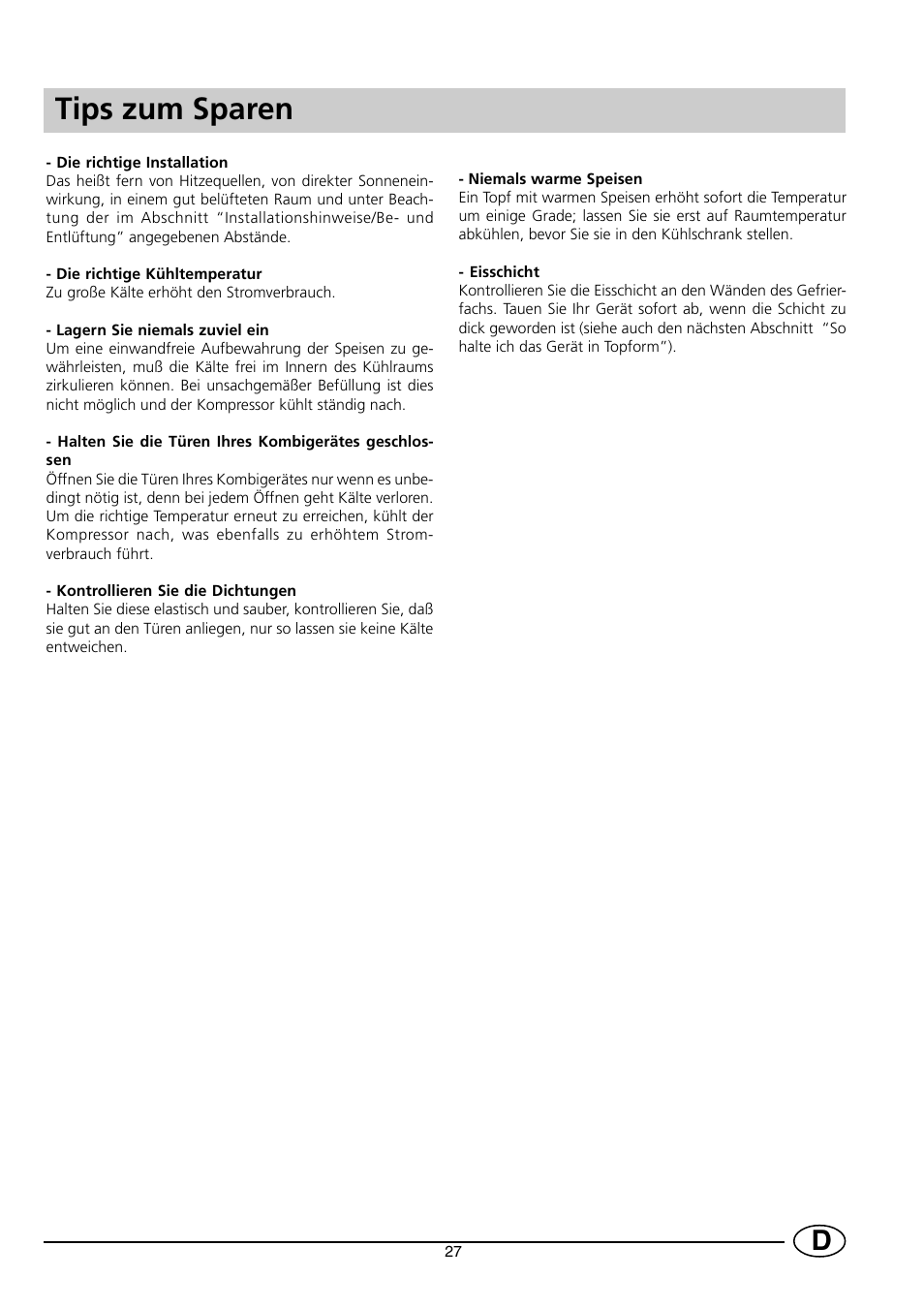 Tips zum sparen | Indesit RG2190 User Manual | Page 29 / 72