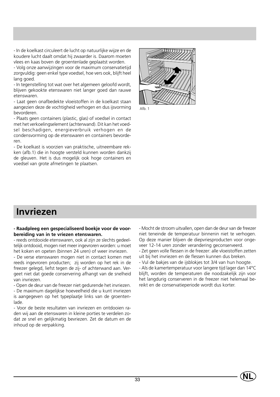 Invriezen | Indesit RG2190 User Manual | Page 35 / 72