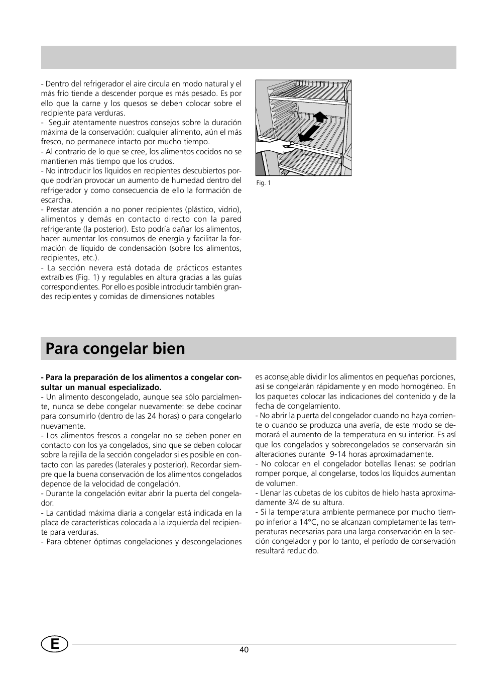 Para congelar bien | Indesit RG2190 User Manual | Page 42 / 72