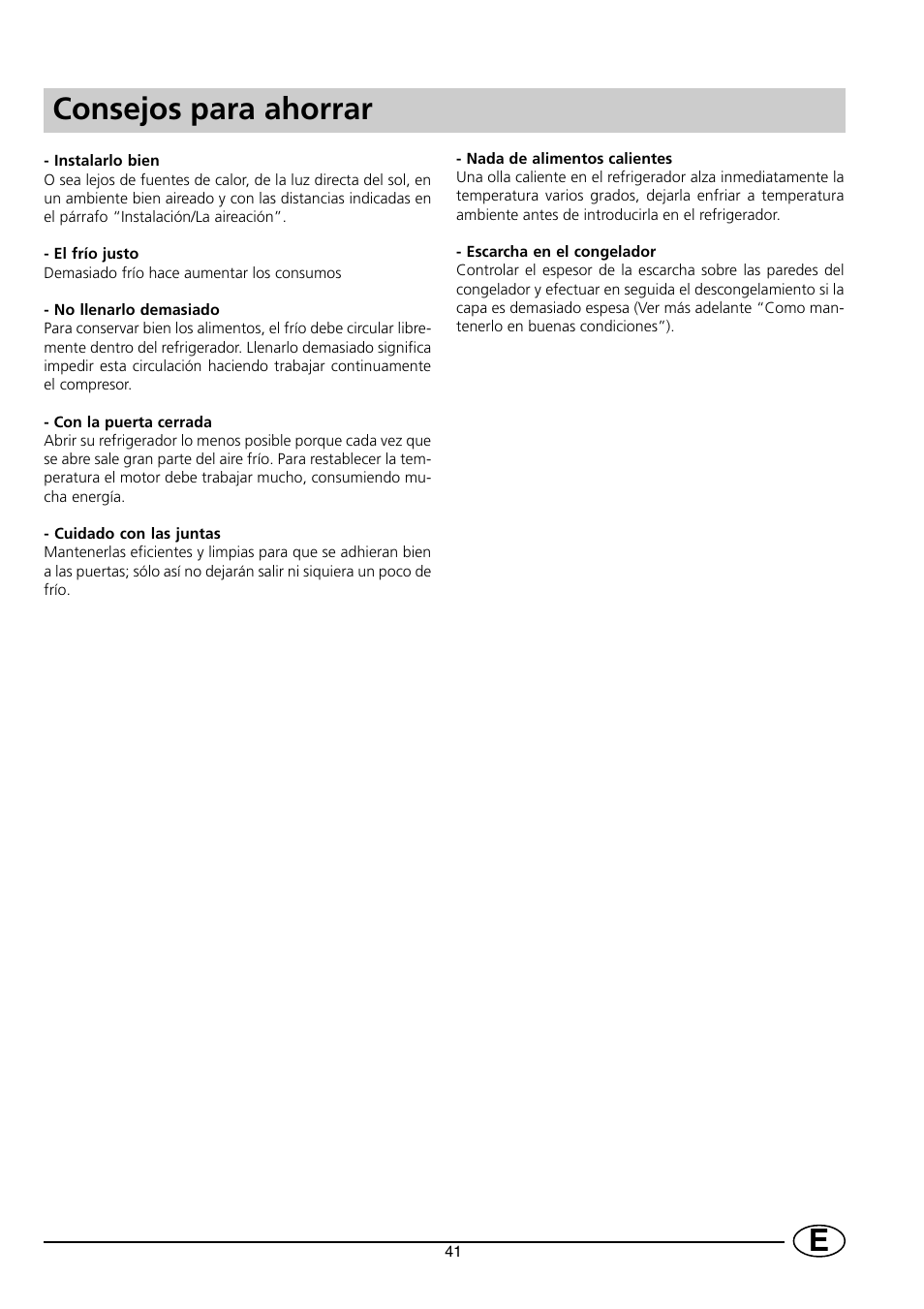 Consejos para ahorrar | Indesit RG2190 User Manual | Page 43 / 72