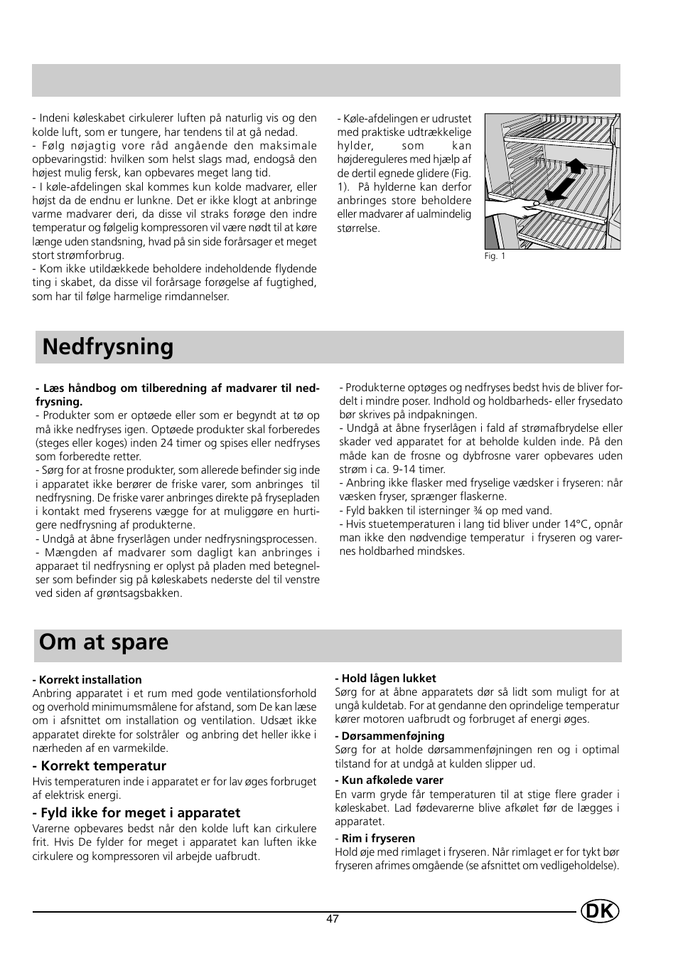 Nedfrysning om at spare | Indesit RG2190 User Manual | Page 49 / 72