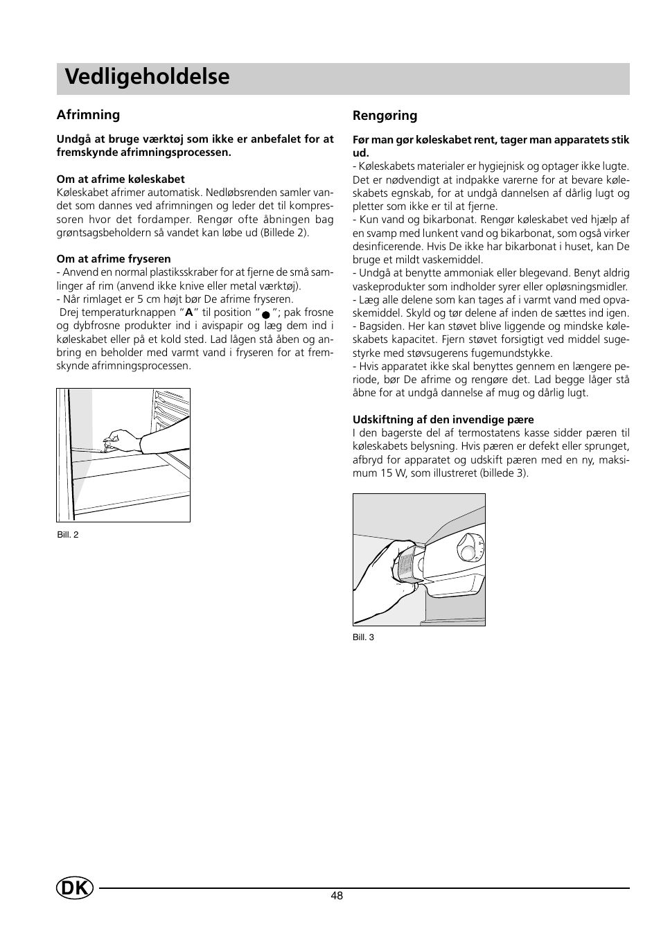 Vedligeholdelse | Indesit RG2190 User Manual | Page 50 / 72