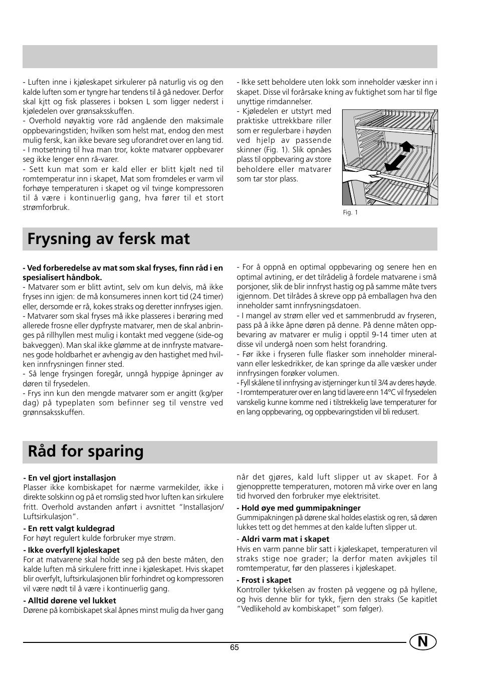 Frysning av fersk mat råd for sparing | Indesit RG2190 User Manual | Page 67 / 72