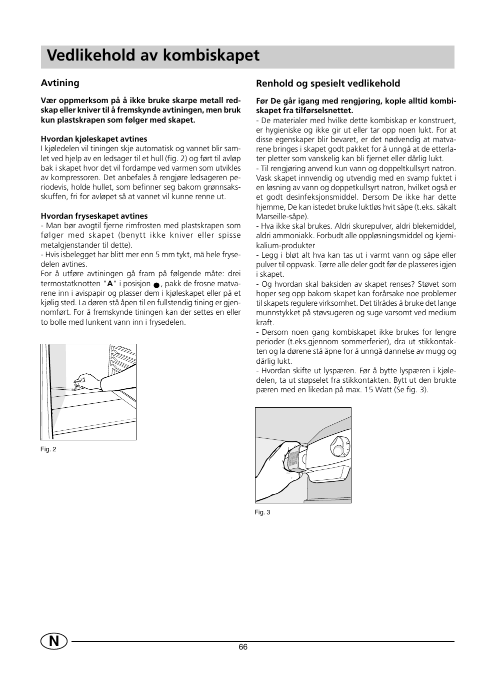 Vedlikehold av kombiskapet | Indesit RG2190 User Manual | Page 68 / 72