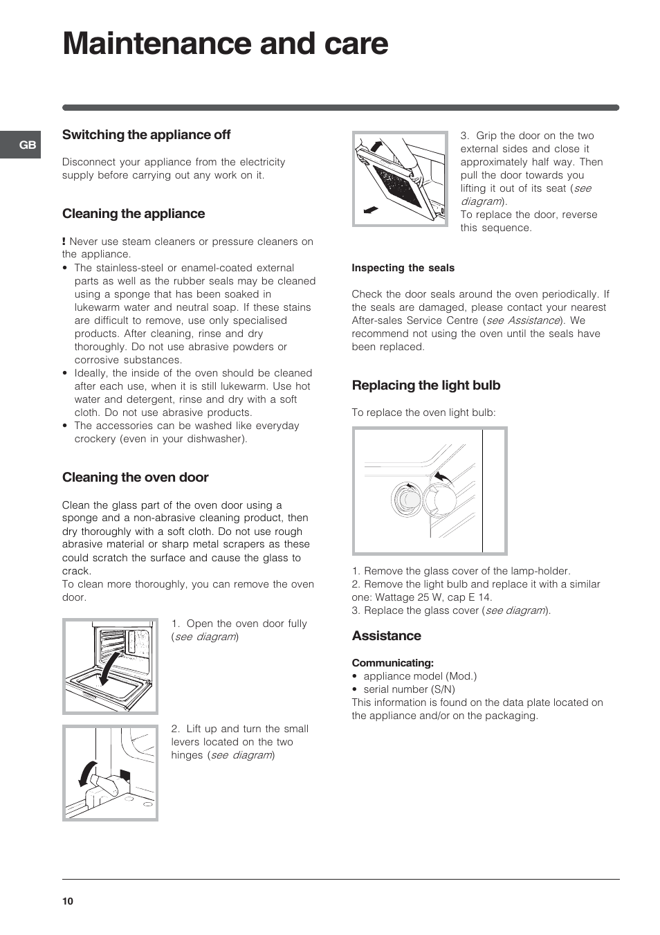 Maintenance and care | Indesit IF63K-AIXUK User Manual | Page 10 / 12