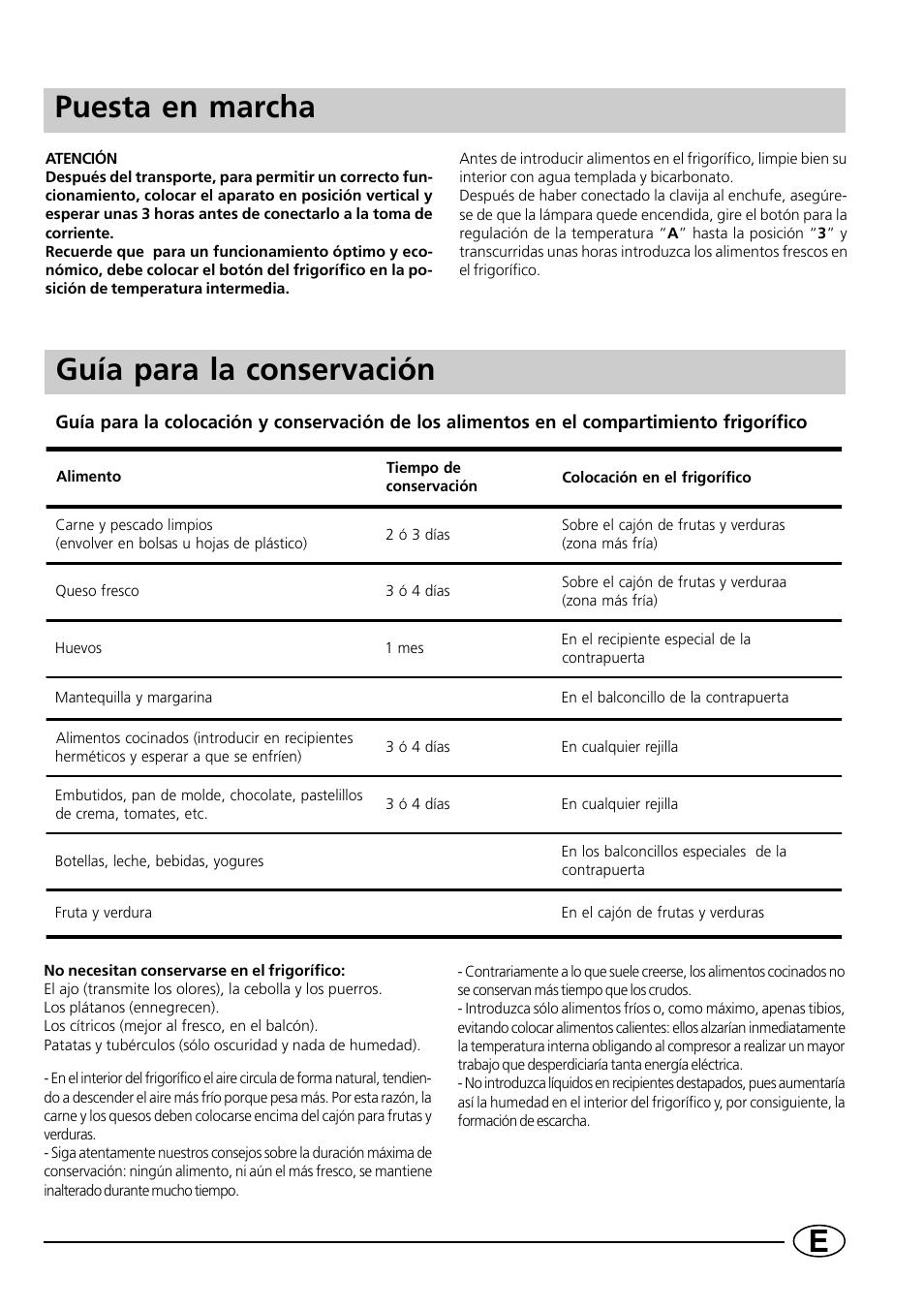 Eguía para la conservación, Puesta en marcha | Indesit CG1230NR User Manual | Page 17 / 32