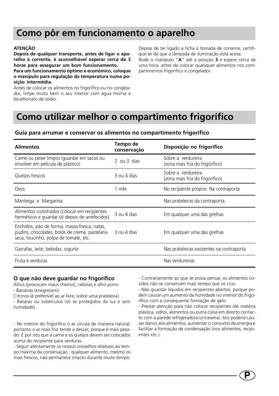 Pcomo pôr em funcionamento o aparelho, Como utilizar melhor o compartimento frigorífico | Indesit CG1230NR User Manual | Page 3 / 32