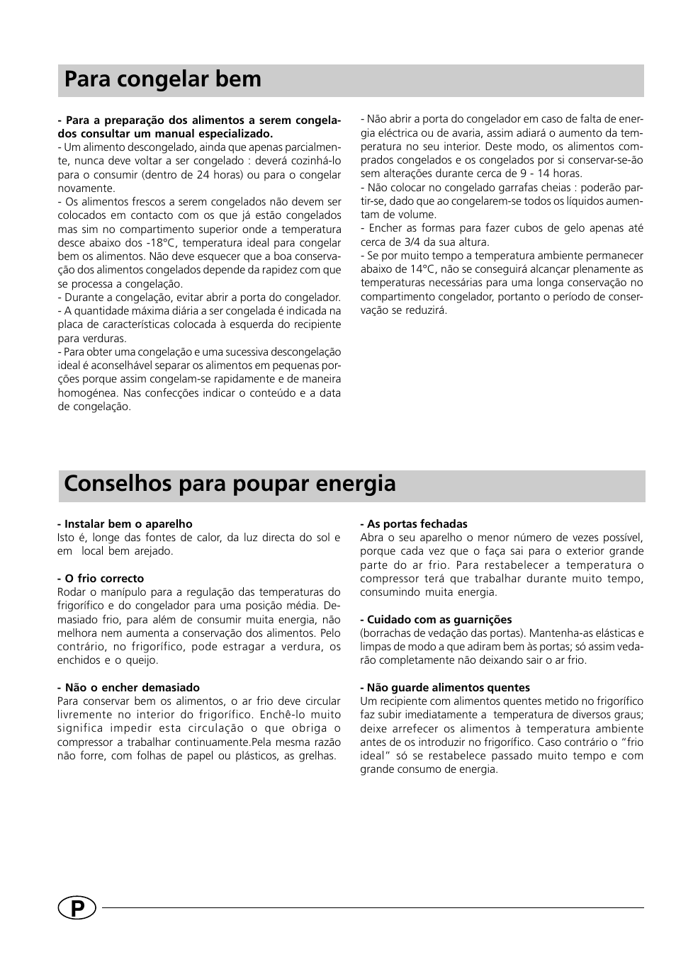 Para congelar bem conselhos para poupar energia | Indesit CG1230NR User Manual | Page 4 / 32