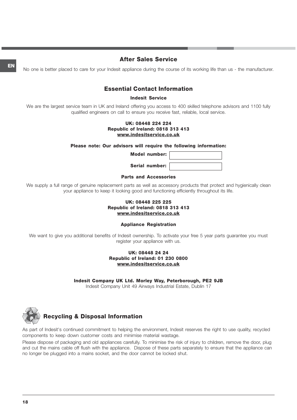 Indesit IDCA835S User Manual | Page 18 / 20