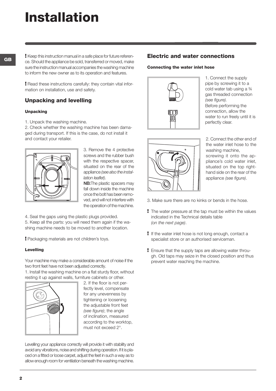 Installation | Indesit IWME126UKE User Manual | Page 2 / 20