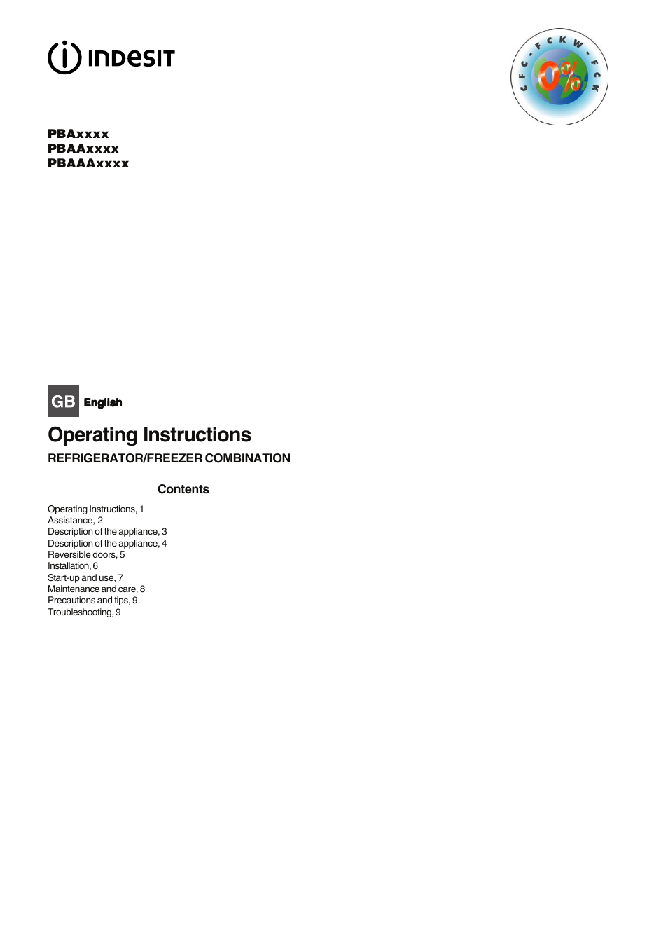 Indesit PBAA34VDUKRL User Manual | 12 pages