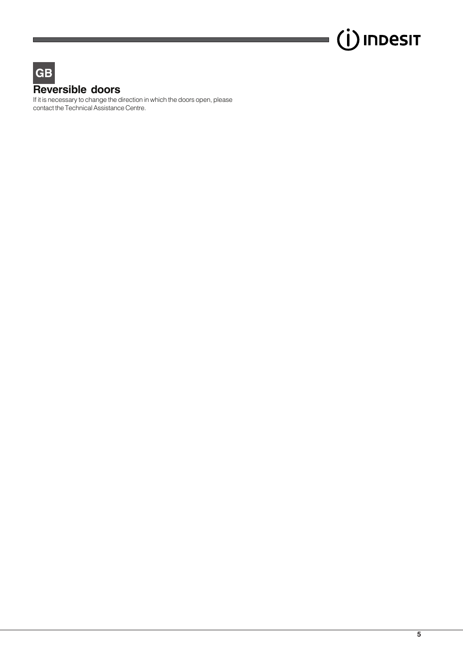 Reversible doors | Indesit PBAA34VDUKRL User Manual | Page 5 / 12