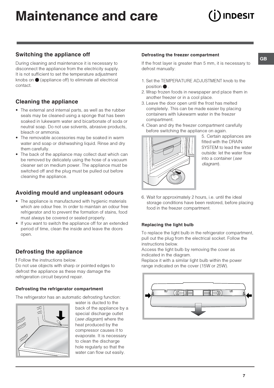 Maintenance and care | Indesit BAAN10S User Manual | Page 7 / 12