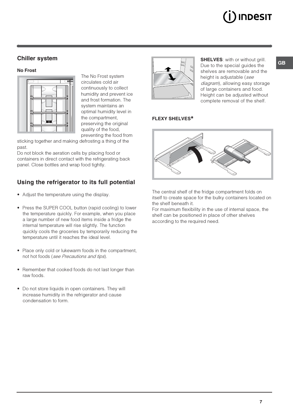 Chiller system, Using the refrigerator to its full potential | Indesit PBAA33NFXDUK User Manual | Page 7 / 12