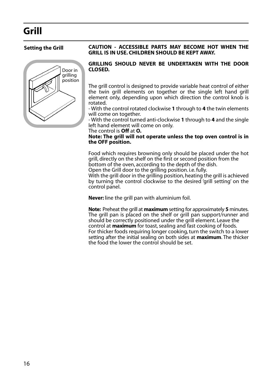 Grill | Indesit KD6E35W – Electric User Manual | Page 16 / 32