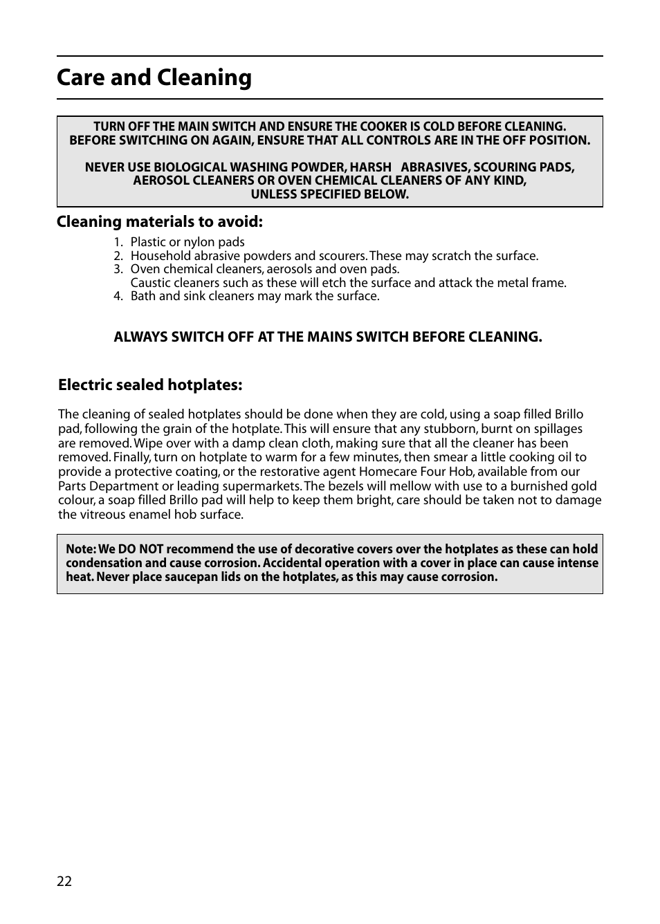 Care and cleaning | Indesit KD6E35W – Electric User Manual | Page 22 / 32