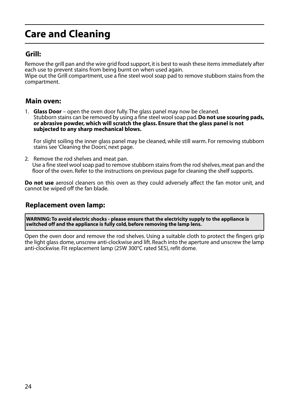 Care and cleaning | Indesit KD6E35W – Electric User Manual | Page 24 / 32