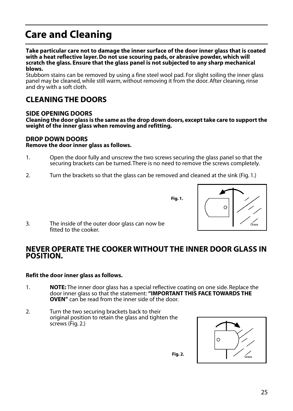 Care and cleaning, Cleaning the doors | Indesit KD6E35W – Electric User Manual | Page 25 / 32