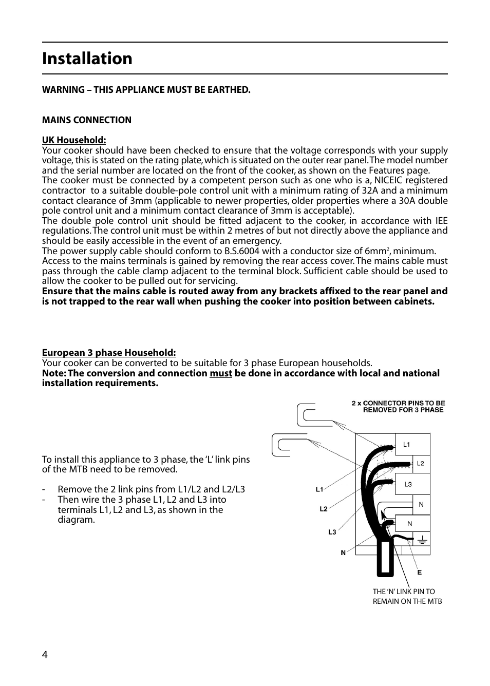 Installation | Indesit KD6E35W – Electric User Manual | Page 4 / 32