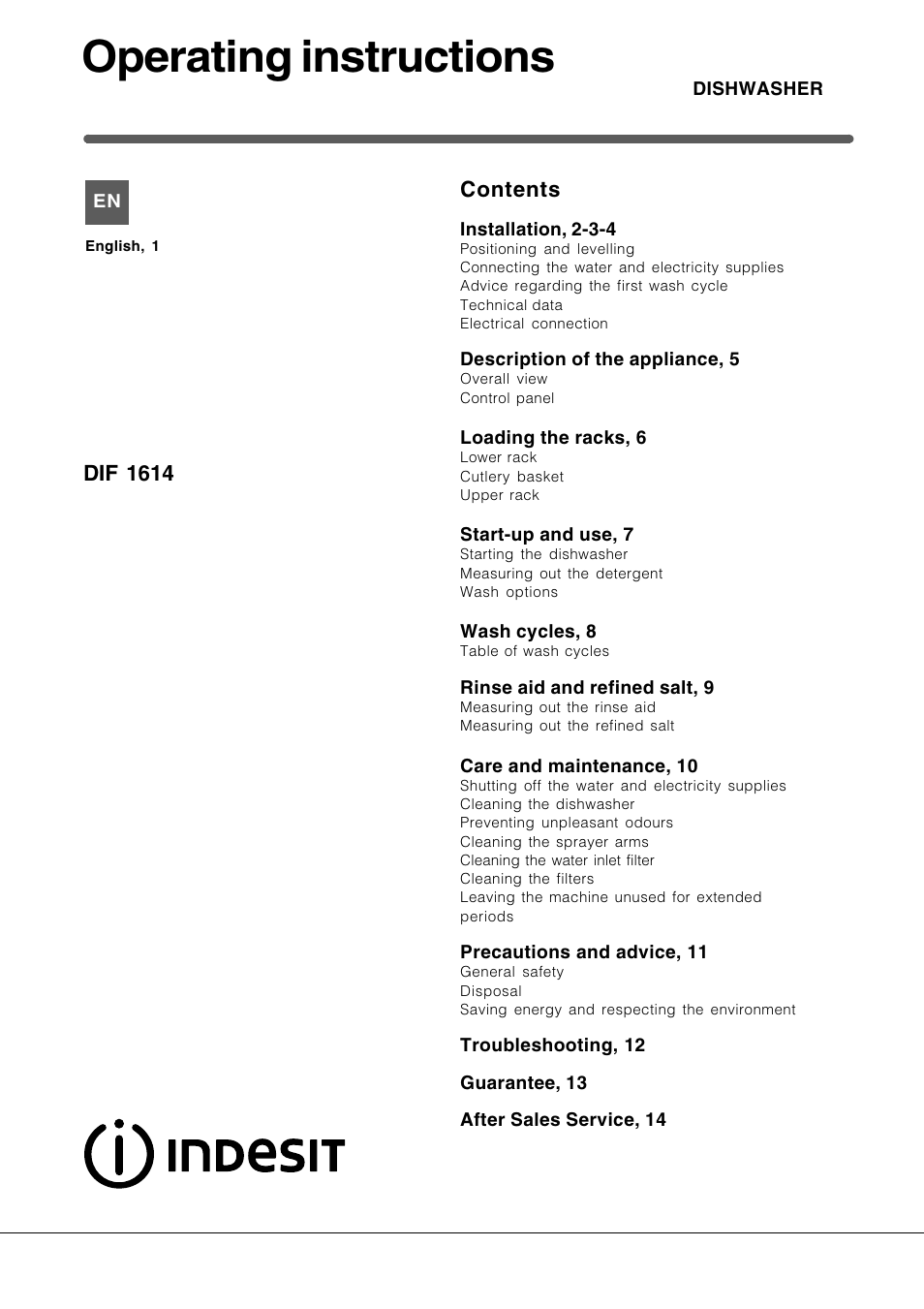 Indesit DIF1614UK User Manual | 16 pages