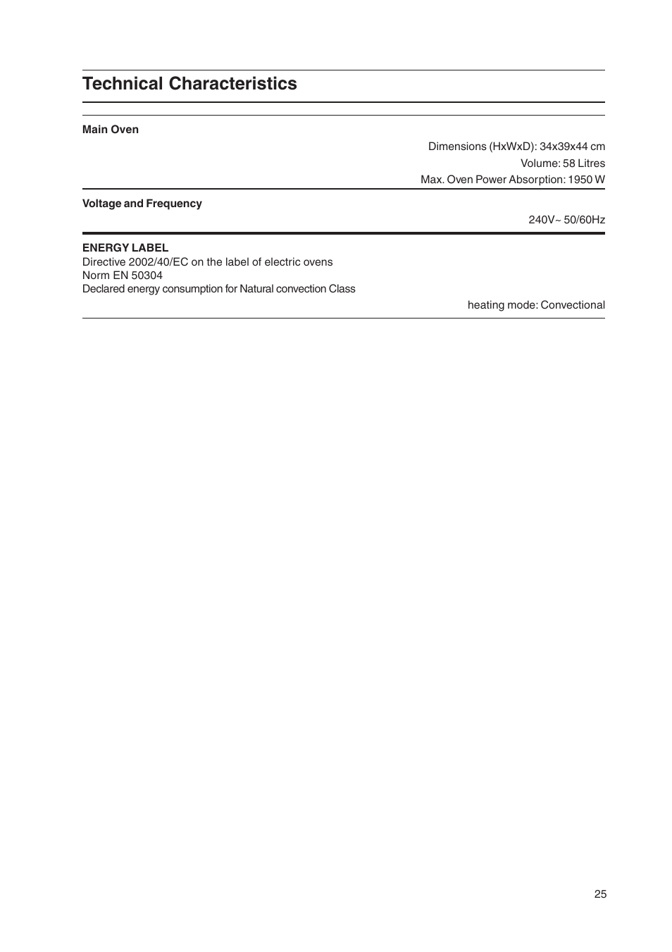 Technical characteristics | Indesit KD3C11-G User Manual | Page 25 / 28