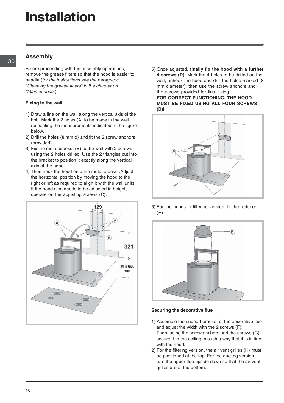 Installation | Indesit HIP6FIX User Manual | Page 10 / 56